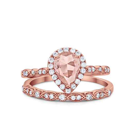 Teardrop Band Rose Tone, Simulated Morganite CZ Engagement Ring