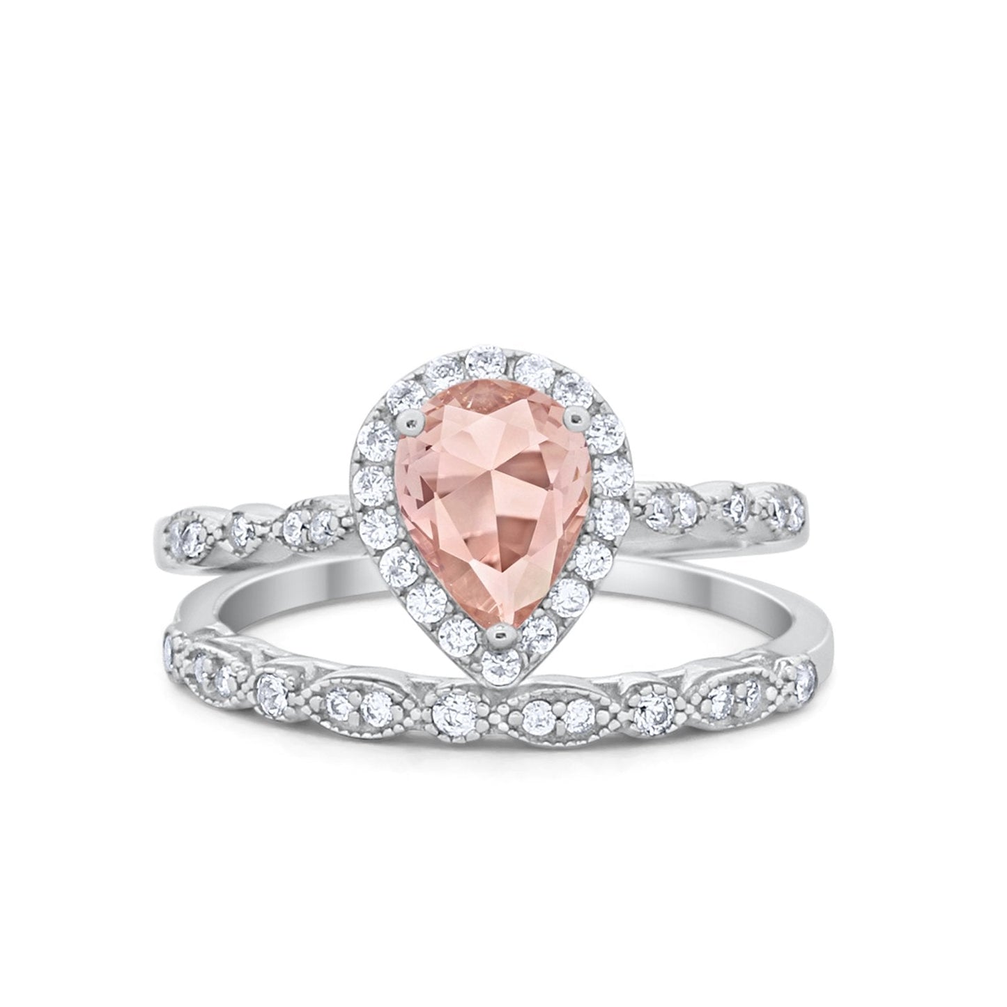 Teardrop Engagement Piece Ring Band Morganite CZ