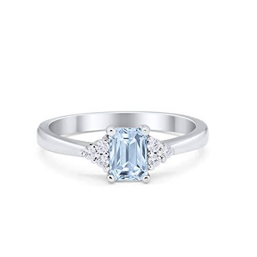 Radiant Cut Engagement Ring Simulated Aquamarine CZ