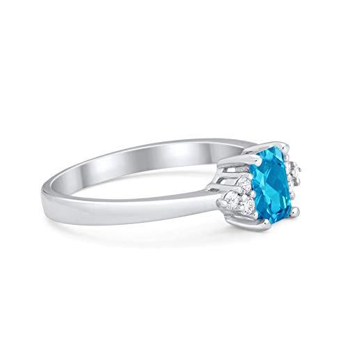 Radiant Cut Engagement Ring Simulated Aquamarine CZ