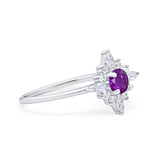 Cluster Wedding Ring Round Simulated Amethyst CZ