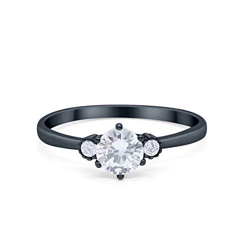 Three Stone Art Deco Black Tone, Simulated CZ Engagement Ring