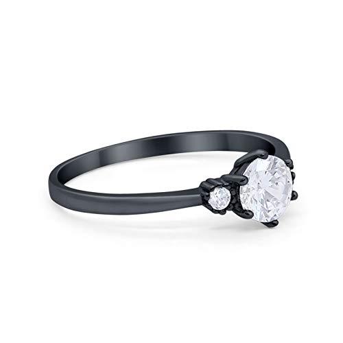 Three Stone Art Deco Black Tone, Simulated CZ Engagement Ring