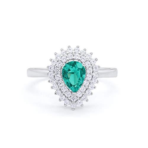 Teardrop Simulated Paraiba Tourmaline CZ Wedding Bridal Ring