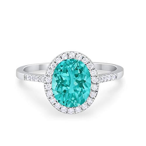 Art Deco Oval Wedding Bridal Ring Simulated Paraiba Tourmaline CZ