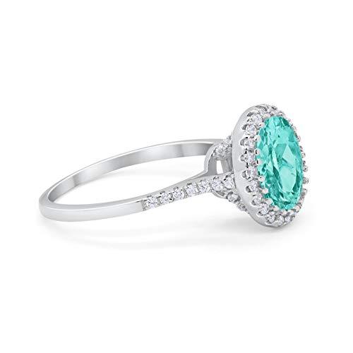 Art Deco Oval Wedding Bridal Ring Simulated Paraiba Tourmaline CZ