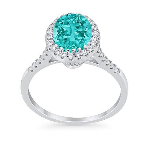 Art Deco Oval Wedding Bridal Ring Simulated Paraiba Tourmaline CZ