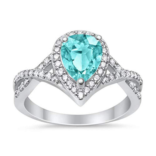 Teardrop Infinity Simulated Paraiba Tourmaline CZ Wedding Promise Ring