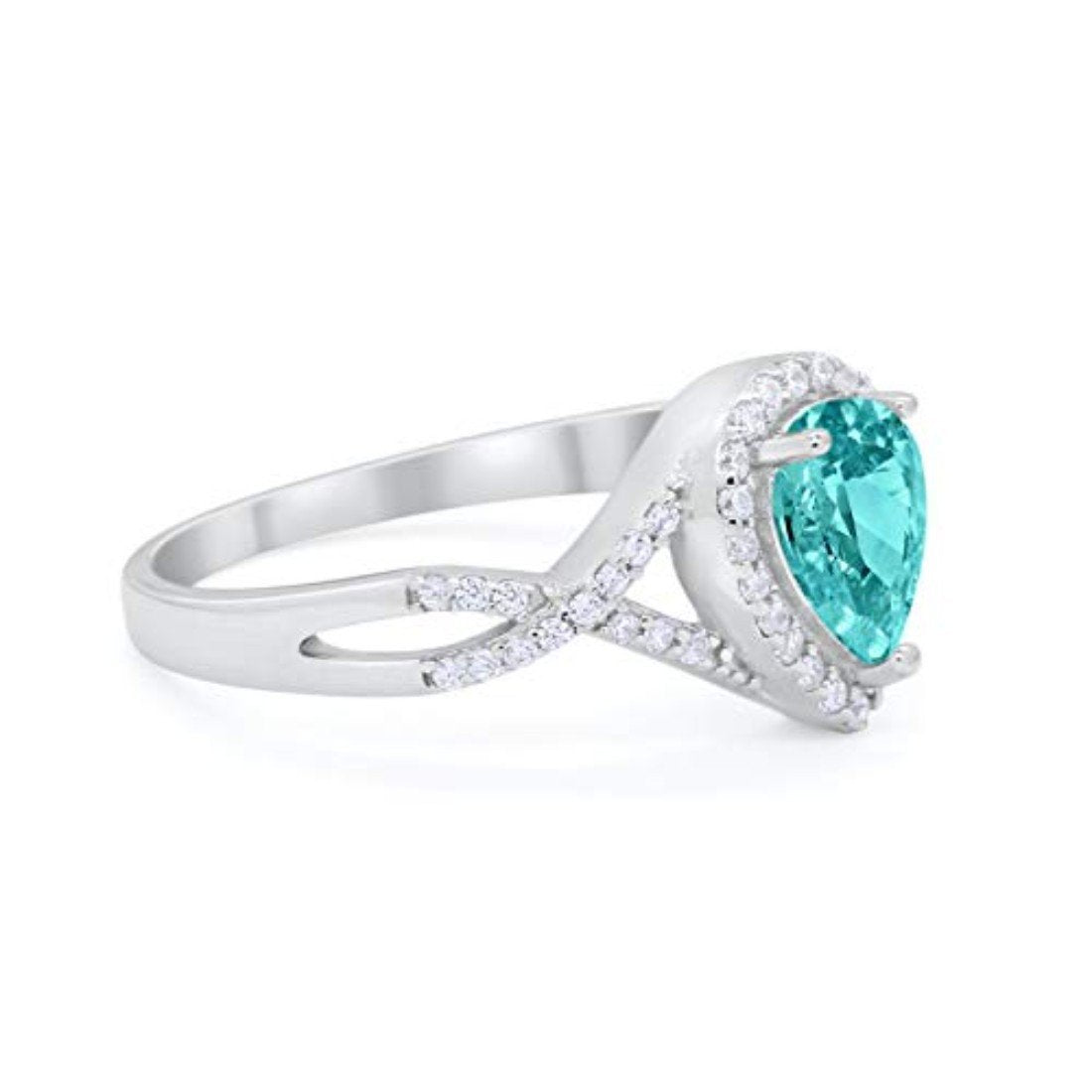 Teardrop Infinity Simulated Paraiba Tourmaline CZ Wedding Promise Ring