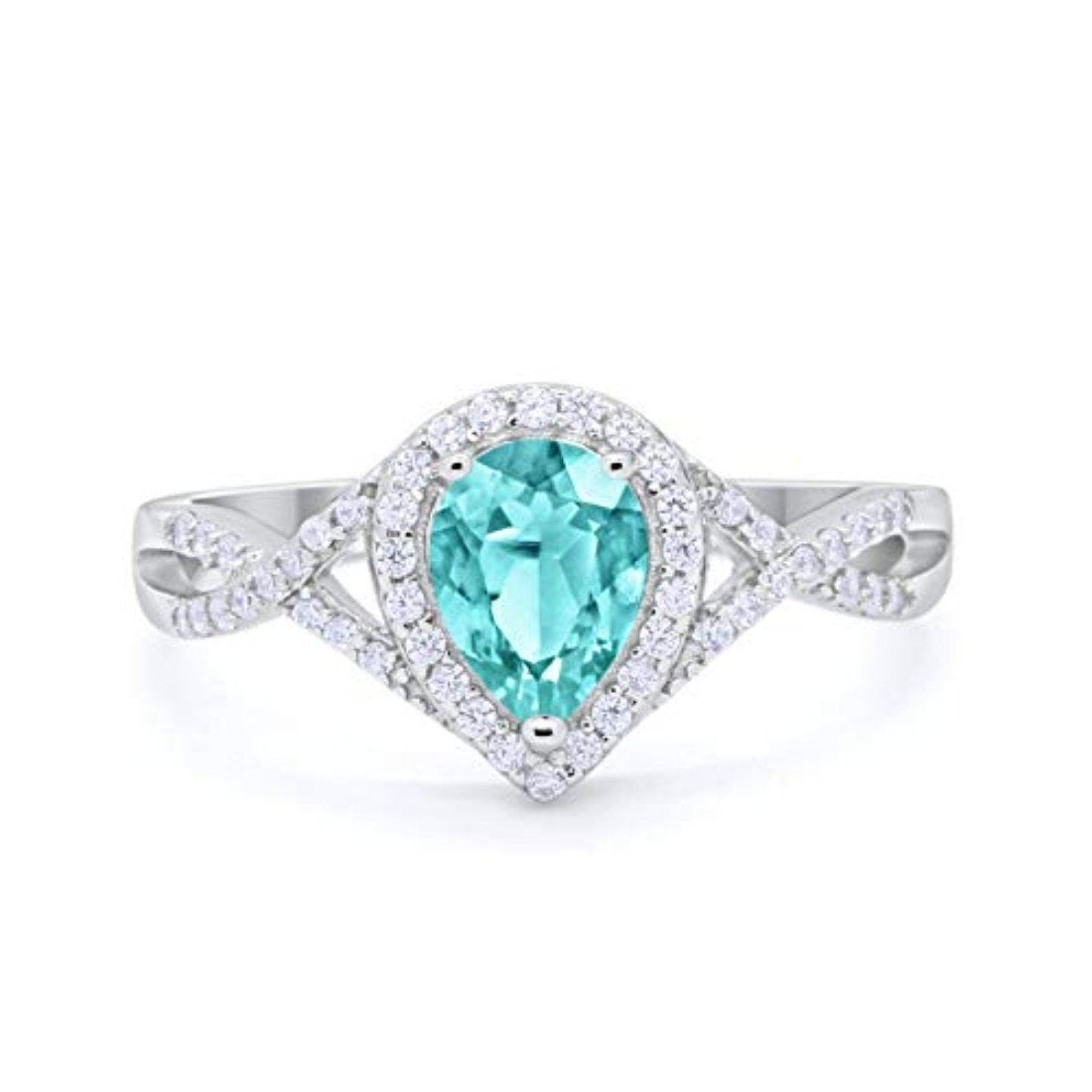 Teardrop Infinity Simulated Paraiba Tourmaline CZ Wedding Promise Ring