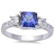 Princess Cut Simulated Tanzanite CZ Wedding Ring