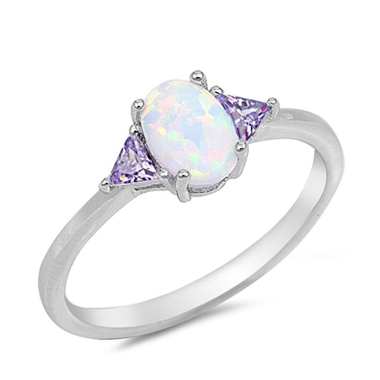 Accent Lab Created White Opal Simulated Amethyst CZ Engagement Ring