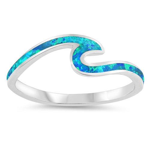 Small Wave Ring Petite Dainty Created Blue Opal