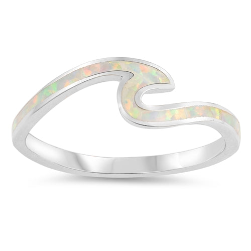 Small Wave Ring Petite Dainty Created White Opal