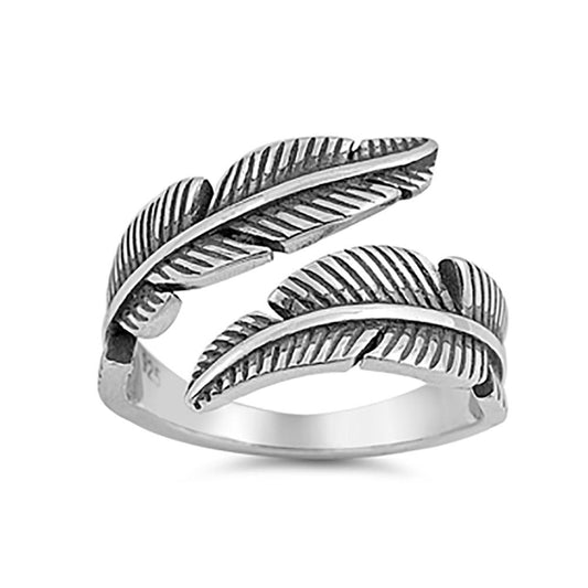 Oxidized Feather Ring 925 Sterling Silver