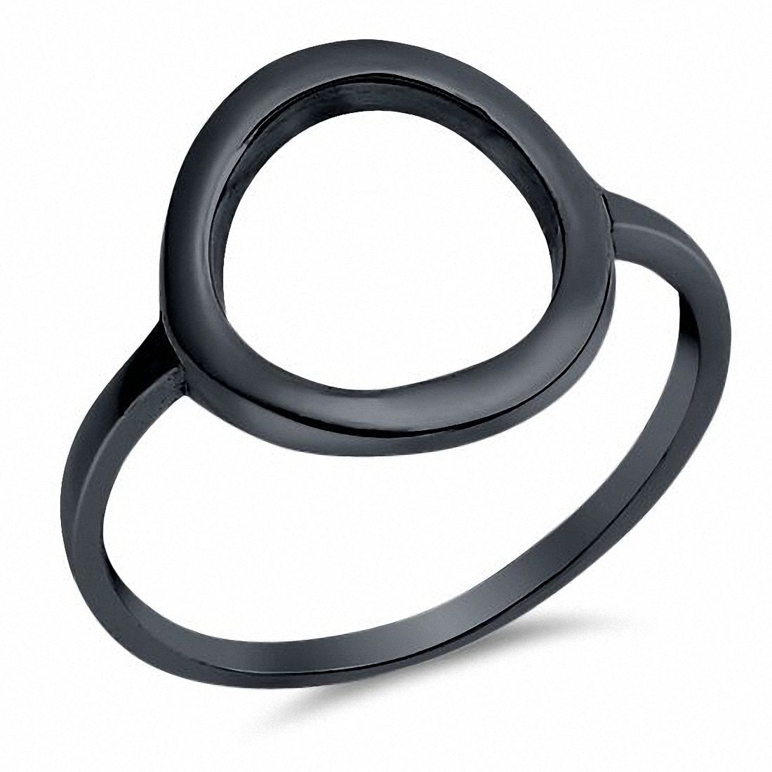 Circle O Simple Plain Open Band Black Tone Ring