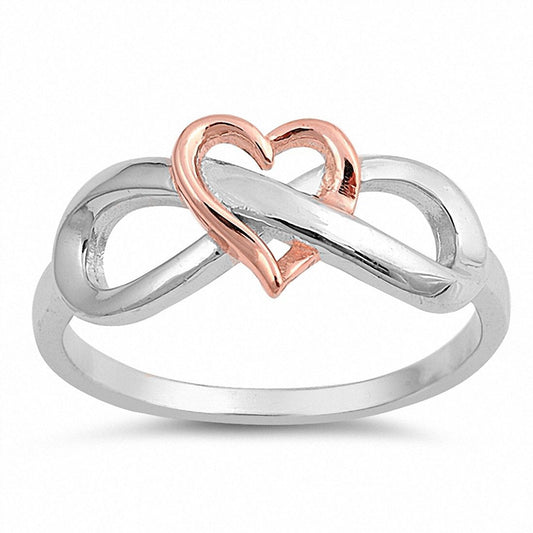 Heart Infinity Ring Band Two Tone Rose Tone Infinity Heart