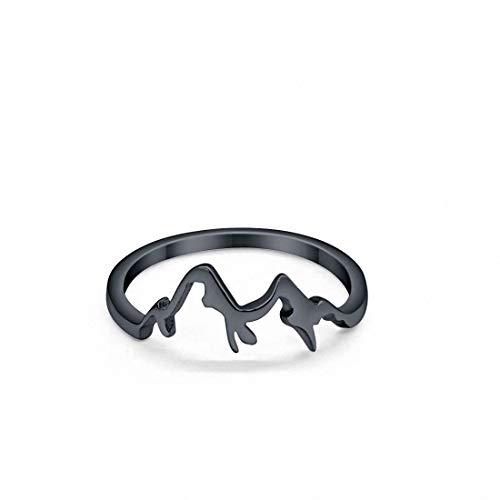 Mountain Band Plain Black Tone Ring 925 Sterling Silver