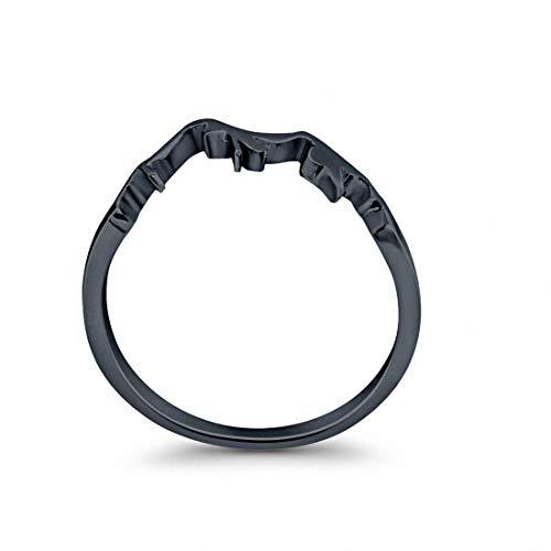 Mountain Band Plain Black Tone Ring 925 Sterling Silver