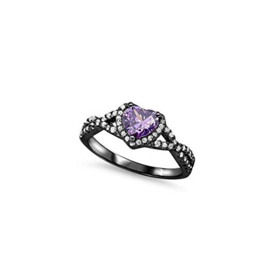 Halo Infinity Shank Black Tone, Simulated Amethyst CZ Heart Promise Ring