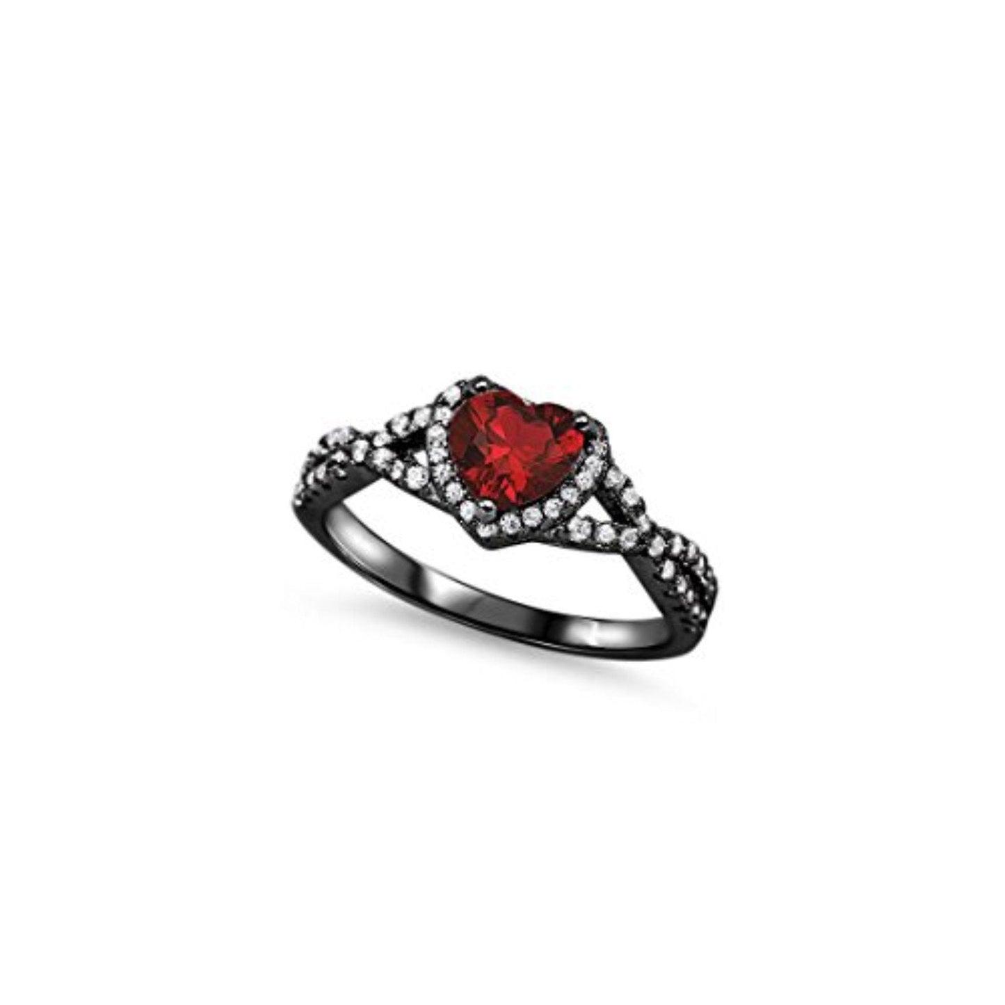 Halo Infinity Shank Black Tone, Simulated Garnet CZ Heart Promise Ring