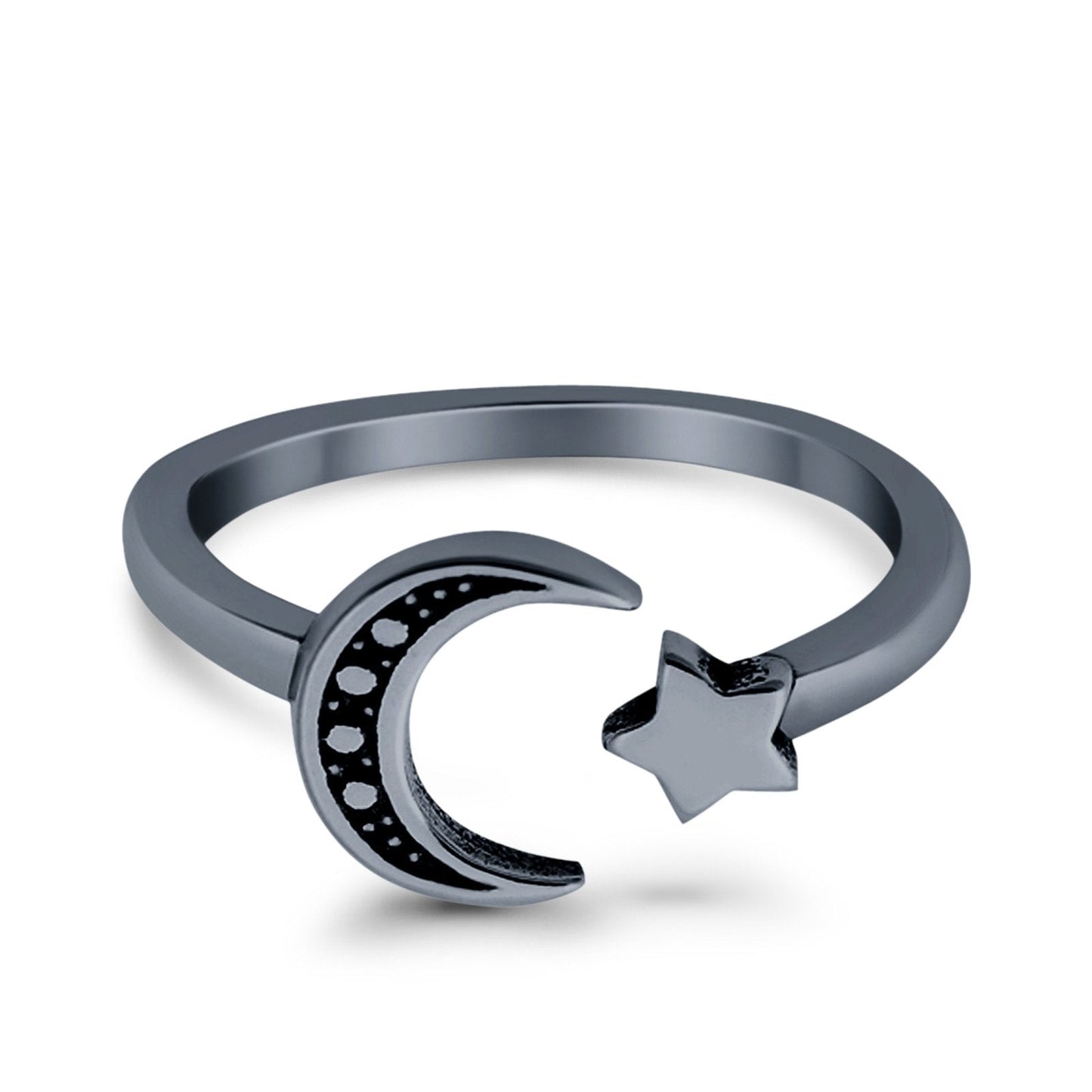 Moon and Star Toe Ring Black Tone Adjustable Band (7mm)