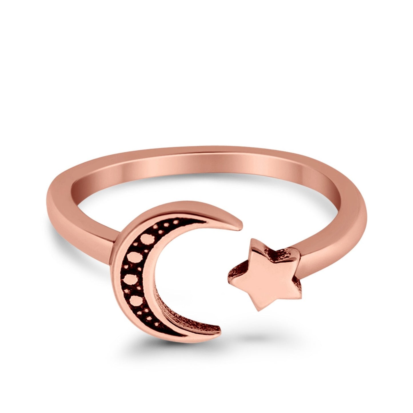 Moon and Star Toe Ring Rose Tone Adjustable Band (7mm)