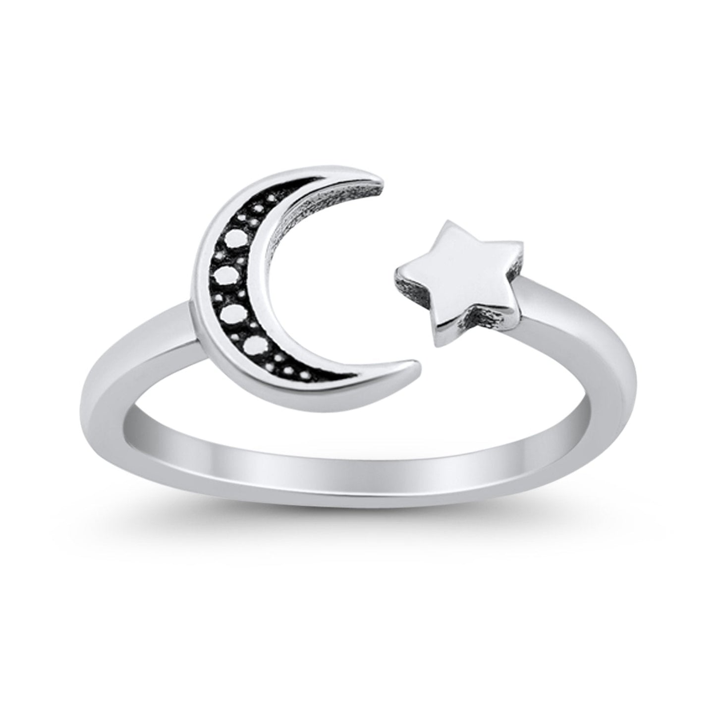 Moon and Star Toe Ring Adjustable Band (7mm)