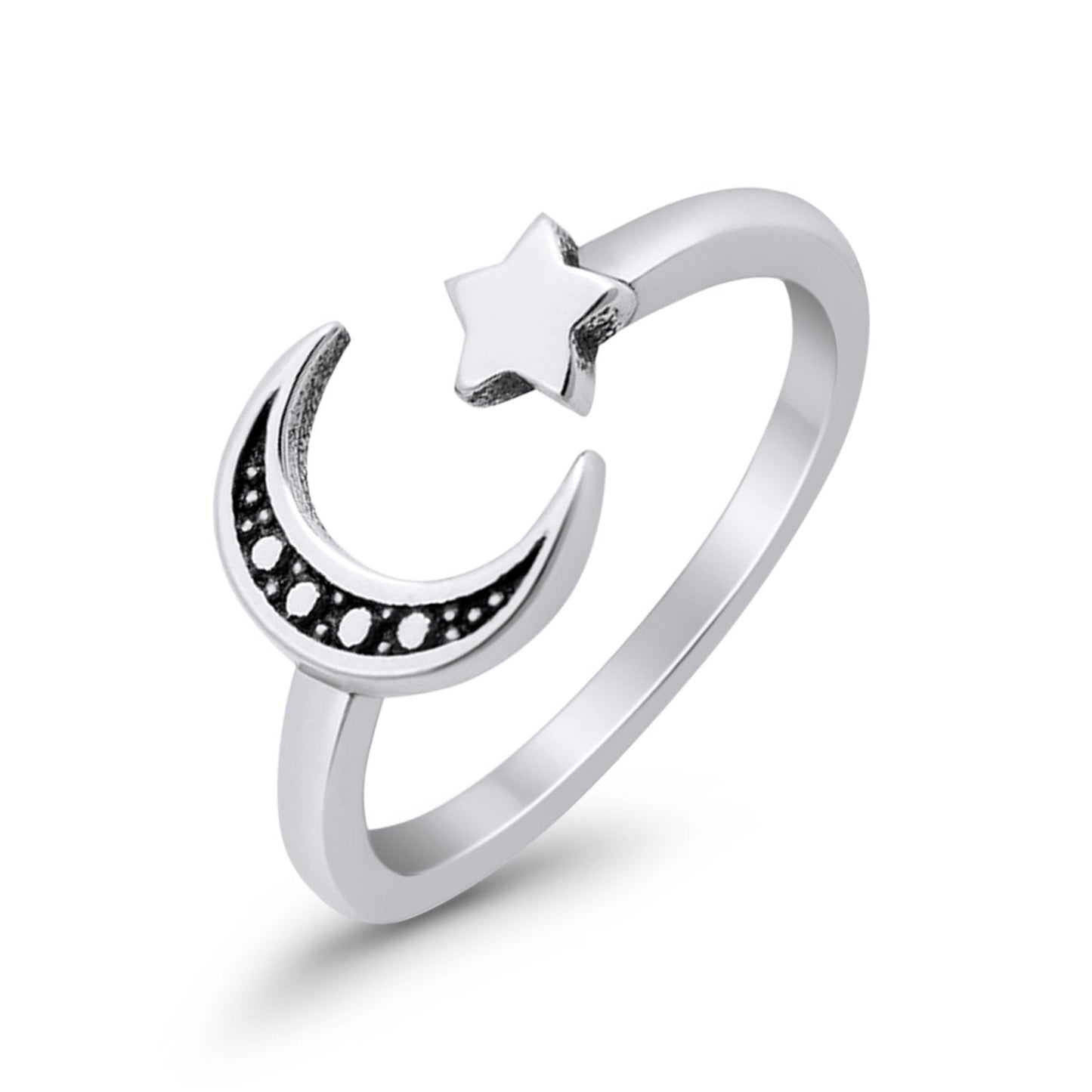 Moon and Star Toe Ring Adjustable Band (7mm)