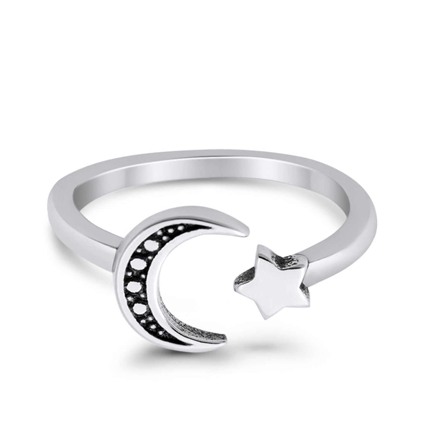 Moon and Star Toe Ring Adjustable Band (7mm)