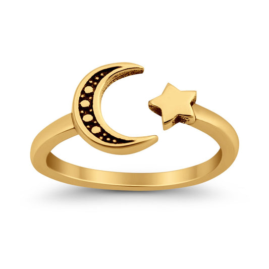 Moon and Star Toe Ring Yellow Tone Adjustable Band (7mm)