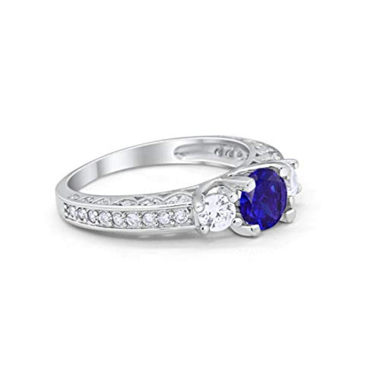 Vintage Style Wedding Ring Simulated Blue Sapphire CZ