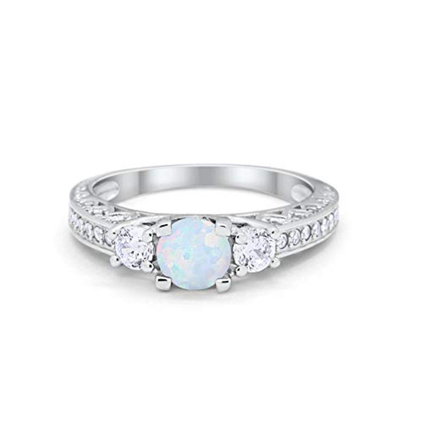 Vintage Style Wedding Ring Lab Created White Opal