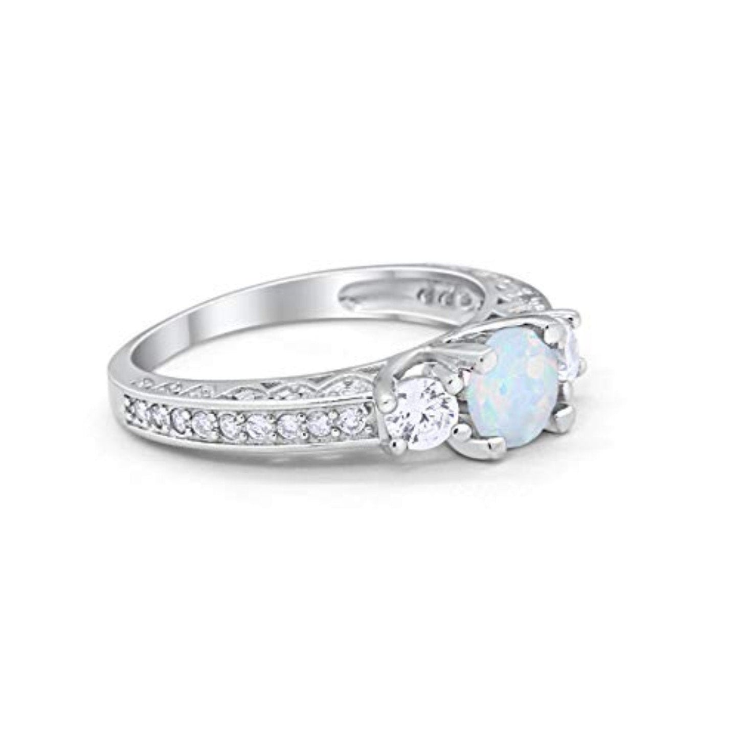 Vintage Style Wedding Ring Lab Created White Opal