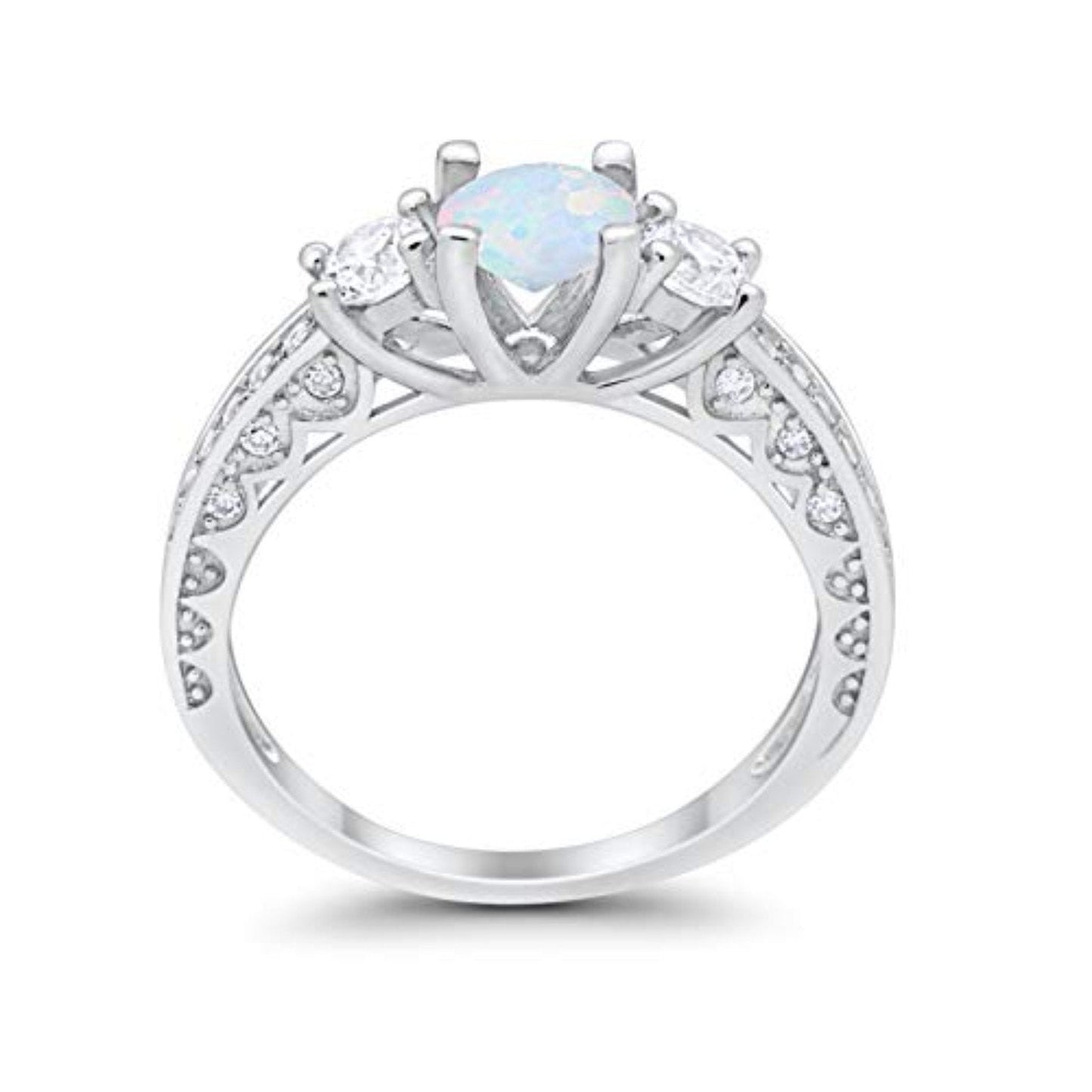 Vintage Style Wedding Ring Lab Created White Opal