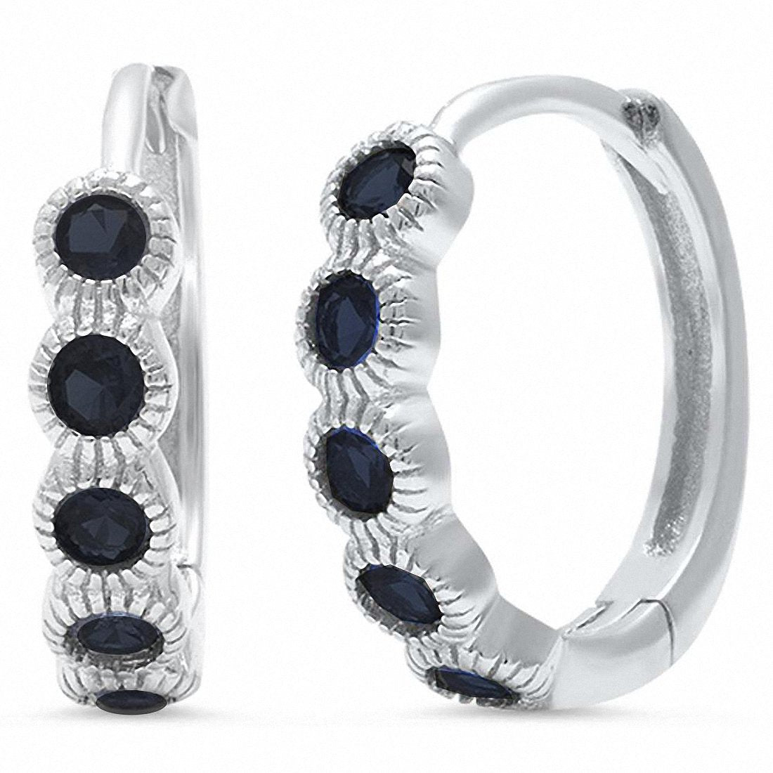 Huggie Hoop Earring Round Bezel Simulated Black CZ Stone