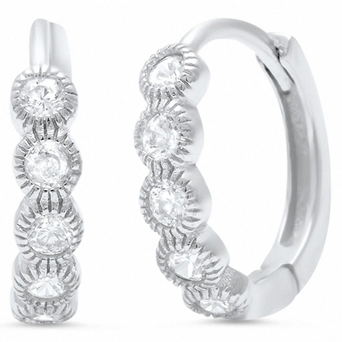 Huggie Hoop Earring Round Bezel Simulated CZ Stone