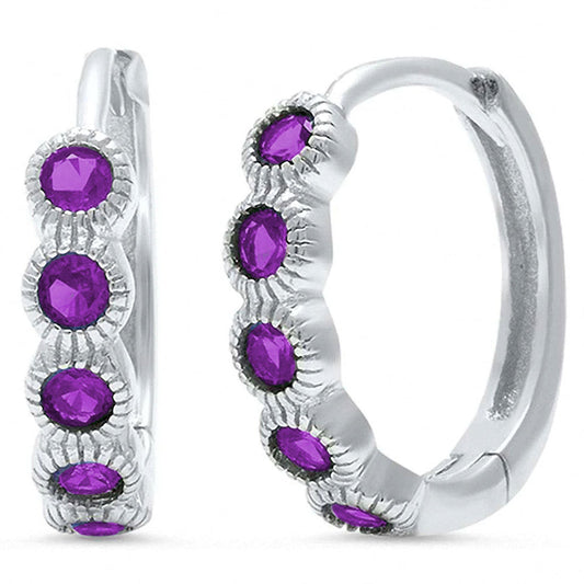 Huggie Hoop Earring Round Amethyst CZ