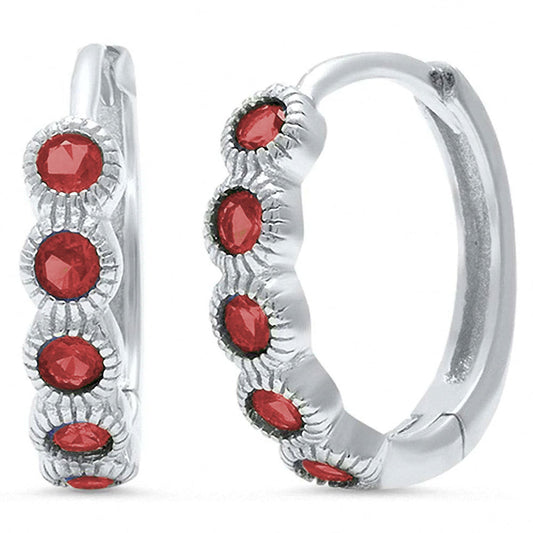 Huggie Hoop Earring Round Garnet CZ