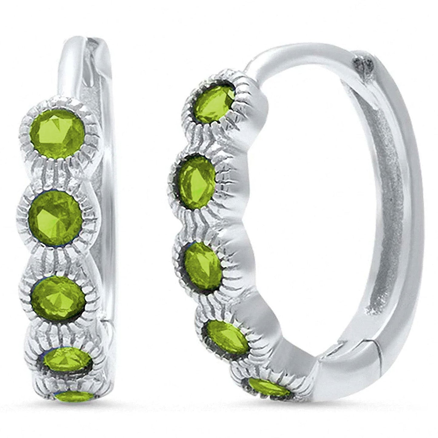 Huggie Hoop Earring Round Peridot CZ