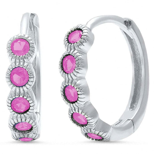 Huggie Hoop Earring Round Pink CZ