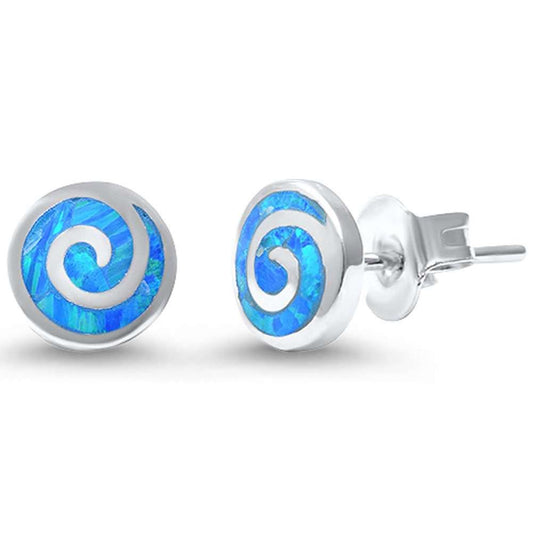 Spiral Swirl Lab Created Blue Opal Stud Earrings