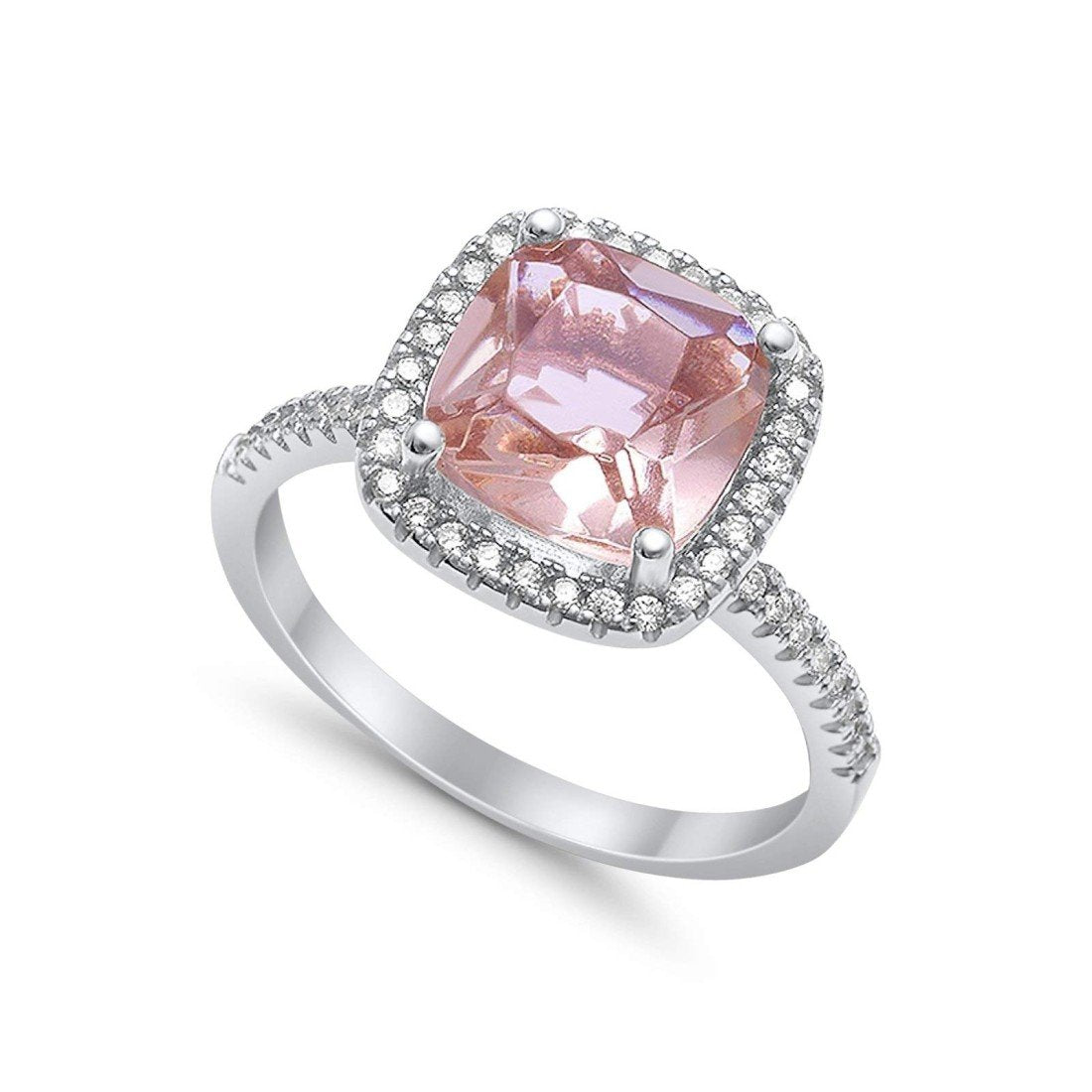 Halo Cushion Simulated Morganite CZ Engagement Ring