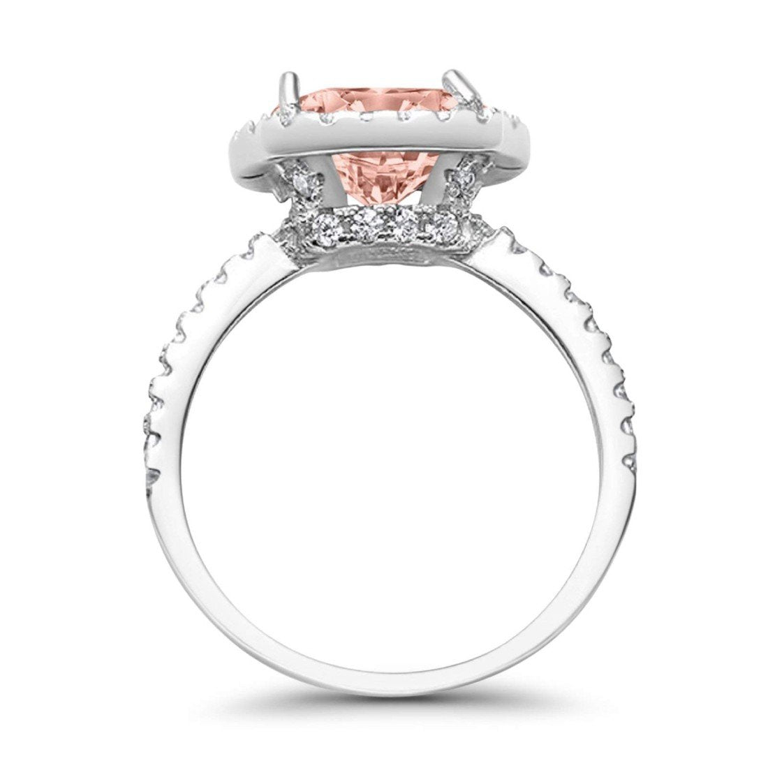 Halo Cushion Simulated Morganite CZ Engagement Ring