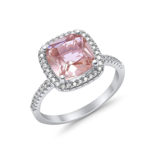 Halo Cushion Simulated Morganite CZ Engagement Ring