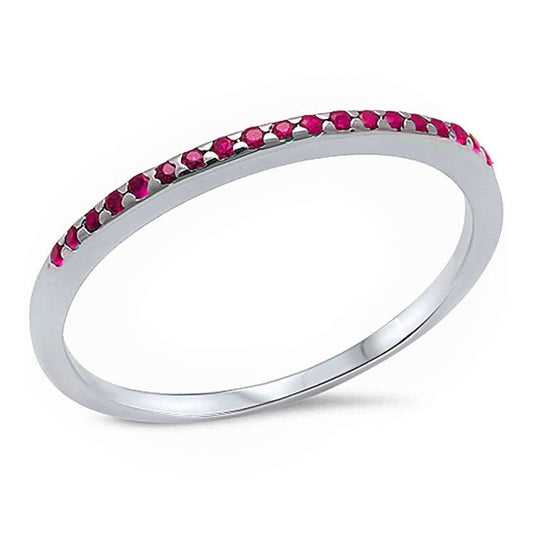 Half Eternity Wedding Band Ring Simulated Ruby CZ