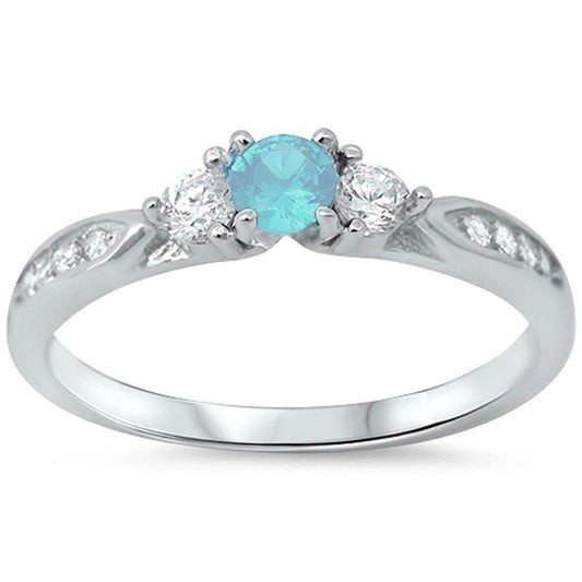 3-Stone Engagement Promise Ring Simulated Aquamarine CZ