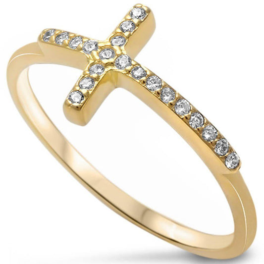 Sideways Cross Yellow Tone, Simulated Cubic Zirconia Eternity Ring