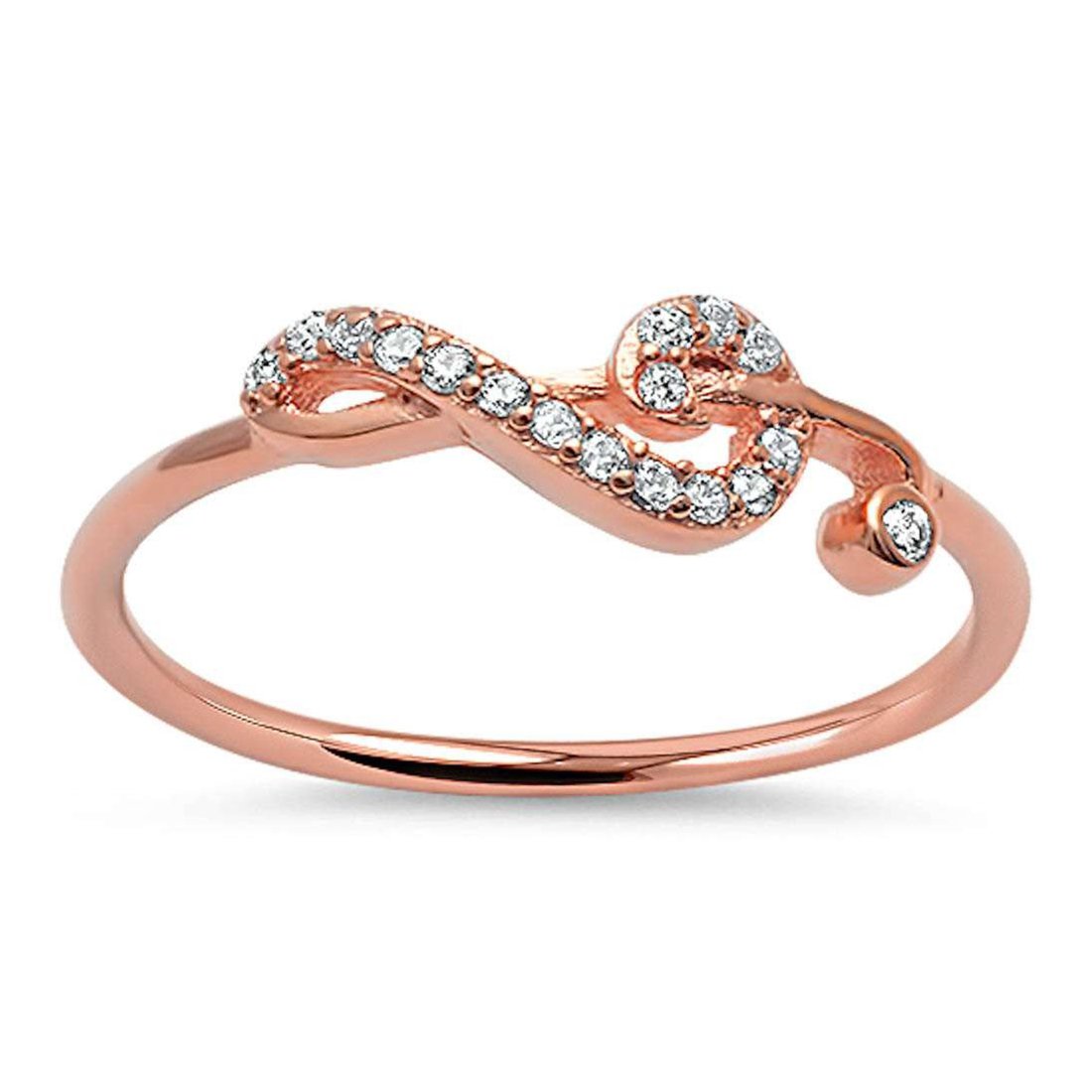 Music Note Ring Round Rose Tone, Simulated Cubic Zirconia