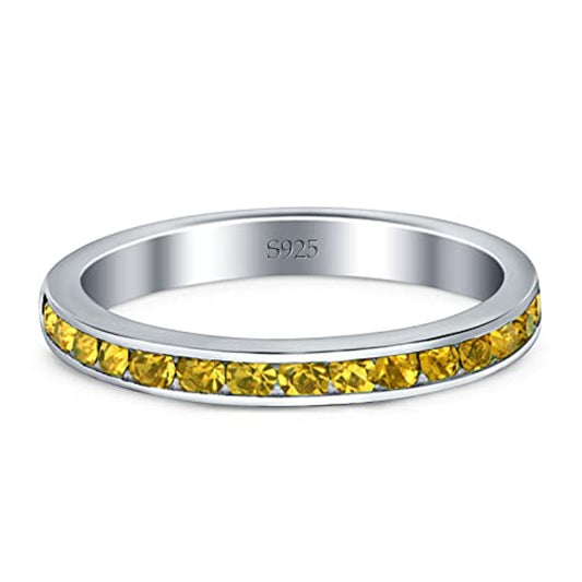 Full Eternity Stackable Band Wedding Ring Simulated Yellow CZ